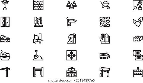 Iconos de materiales de construcción y herramientas Colección de iconos vectoriales de alta calidad con trazo editable. Ideal para Profesional y Proyectos Creativos.