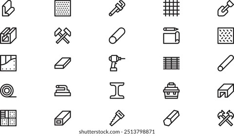 Materiais de construção e ferramentas ícones coleção de ícones de vetor de alta qualidade com traço editável. Ideal para projetos profissionais e criativos.
