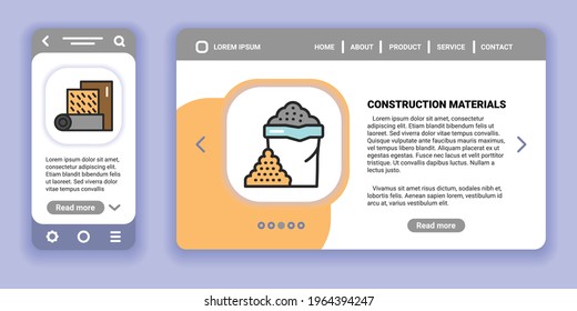 Banner web de materiales de construcción y kit de aplicaciones móviles. Ilustración del vector de contorno. Concepto de idea creativa