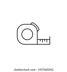 Construction measurement, measuring tape tool icon in flat black line style, isolated on white background 