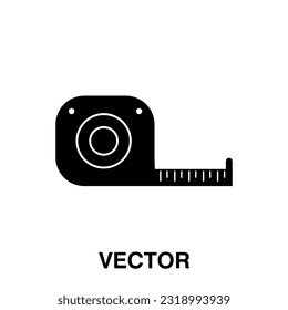 Construction measurement, measuring tape tool icon in flat black line style, vector illustration on white background..eps