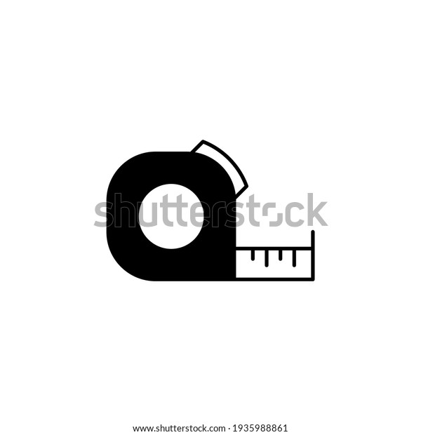 Construction\
measurement, measuring tape tool icon in solid black flat shape\
glyph icon, isolated on white background\
