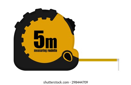 Construction measuring tape illustration. Realistic building roulette in black and yellow colors. Vector clip art isolated on white
