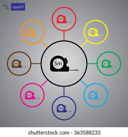 Construction measuring tape illustration. Vector icons five meters