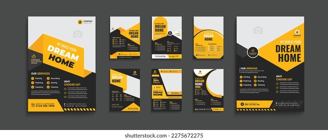 construction mega business flyer bundle, contractor flyer design, handyman home repair a4 poster, Renovation banner Template, hvac flyer layout template, excavator report template design bundle