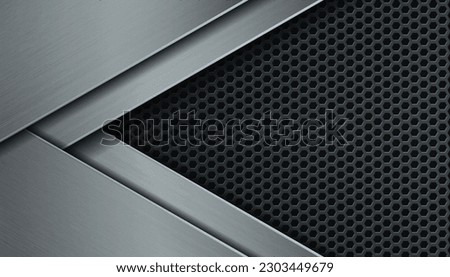 Construction from metal plates on dark perforated background. Vector illustration.
