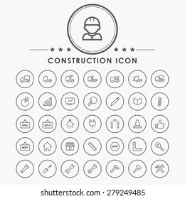 construction minimal line icons with circle button