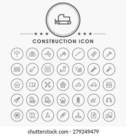 construction minimal outline icons with circle button