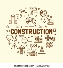 construction minimal thin line icons set, vector illustration design elements