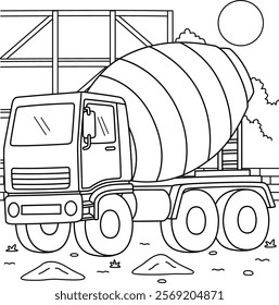 Construction Mixer Coloring Page for Kids