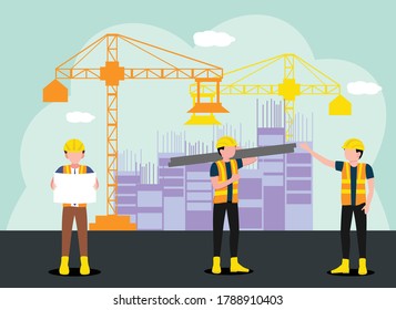 Construction of modern buildings flat design