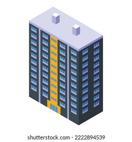 Icono de construcción de varios pisos vector isométrico. Casa de la ciudad. Fachada moderna