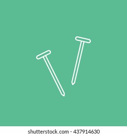 Construction Nails Line Icon On Green Background