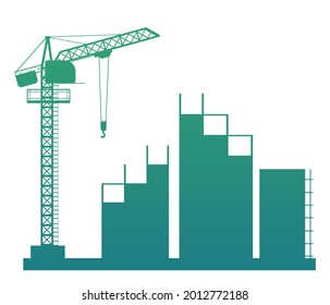 Construction of a new building. Silhouette. Cranes and Tractors. Modern technologies and equipment. Isolated on white background illustration vector