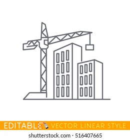 Construction Of New Buildings. Editable Outline Sketch Icon.
