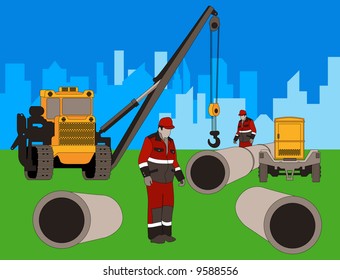 Construction of new industrial complex, leading of communications to building
