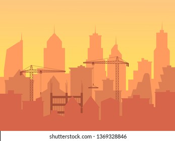 construction of a new skyscraper, an increase in the city, urbanization. EPS-10