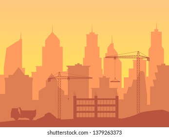 construction of a new skyscraper, an increase in the city, urbanization. EPS-10