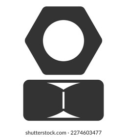 Construction nut in front and profile - icon, illustration on white background, glyph style