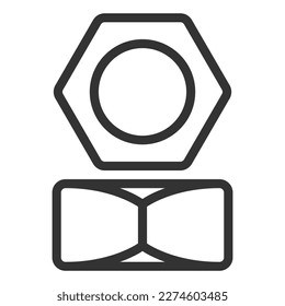 Construction nut in front and profile - icon, illustration on white background, outline style