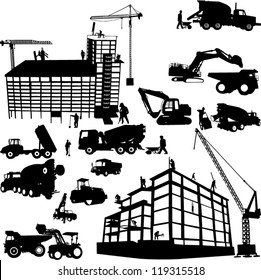 construction objects vector 1 (crane - worker - building - skimmer)