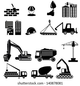 construction objects vector (crane - worker - building)