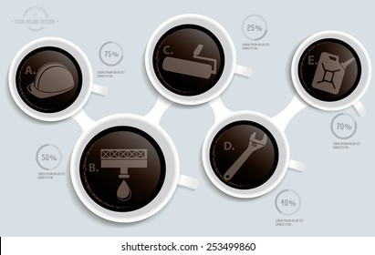 Construction on coffee info graphic design,clean vector