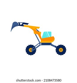 Construction orange excavator side view isolated on white background. Flat Art vector Illustration.