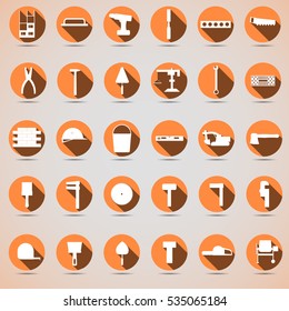 Construction orange icons with shadow on gray background