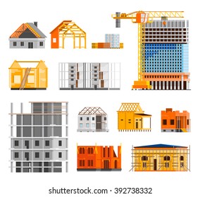 Construction Orthogonal Icons Set With Building A House Symbols Flat Isolated Vector Illustration 