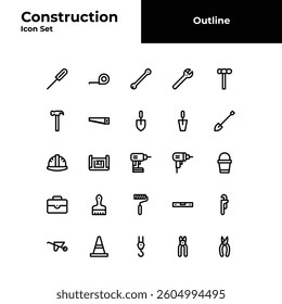 Construction outline icon set. Construction bold line icon set.