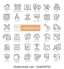 Construction - outline icon set, vector, simple thin line icons collection