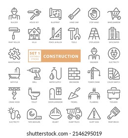 Construction - outline icon set, vector, simple thin line icons collection