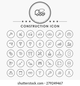 construction outline icons with circle button