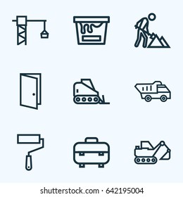 Construction Outline Icons Set. Collection Of Toolbox, Tipper, Construction Works And Other Elements. Also Includes Symbols Such As Color, Digger, Paint.