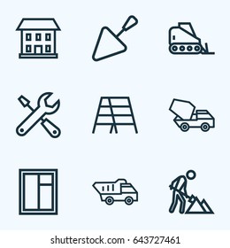 Construction Outline Icons Set. Collection Of Stepladder, House, Trowel And Other Elements. Also Includes Symbols Such As Repair, Cement, Home.