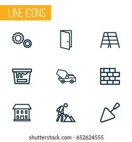 Construction Outline Icons Set. Collection Of Stepladder, Construction Works, Color Can And Other Elements. Also Includes Symbols Such As Spatula, Exit, Cement.