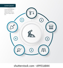 Construction Outline Icons Set. Collection Of House, Trowel, Construction Works And Other Elements. Also Includes Symbols Such As Barrow, House, Building.