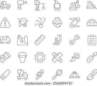 Construction outline vector icons pack