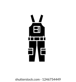 Construction overalls black icon, vector sign on isolated background. Construction overalls concept symbol, illustration 