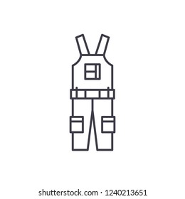 Construction overalls line icon concept. Construction overalls vector linear illustration, symbol, sign