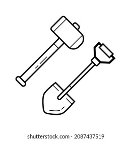 construction pack icon shovel and hammer vector isolated