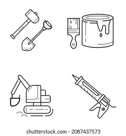 construction pack icons set vector isolated