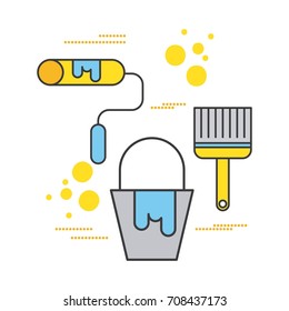 construction paint bucket roller and brush tool icons