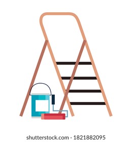 diseño de balde de balanceo de pintura y escalera del taller de mantenimiento de trabajo y de reparación Tema Vector ilustración
