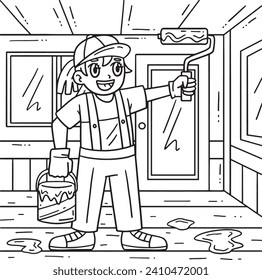 Construction Painter with Brush Coloring Page 