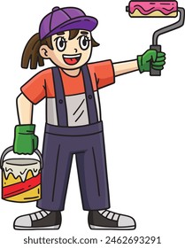 Clipart de dibujos animados del rodillo de la pintura del pintor de construcción