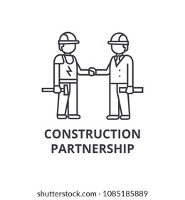 construction partnership vector line icon, sign, illustration on background, editable strokes