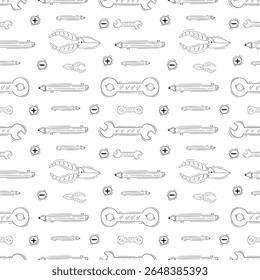 Bouwpatroon. Bouwgereedschap Naadloos patroon. Doodle Bouw Naadloos patroon. Bouwgereedschap Achtergrond