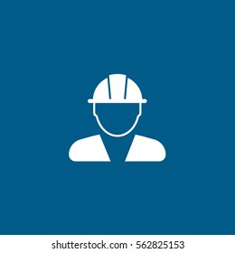 Construction Person Man In Helmet Flat Icon On Blue Background